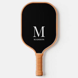 Modern Schwarzweiß-Minimalistische Monogramm Pickleball Schläger