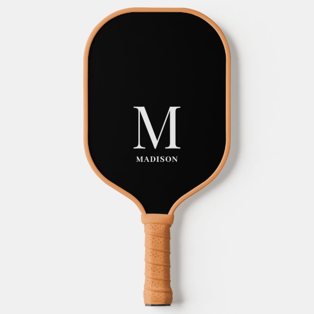 Modern Schwarzweiß-Minimalistische Monogramm Pickleball Schläger (Vorderseite)