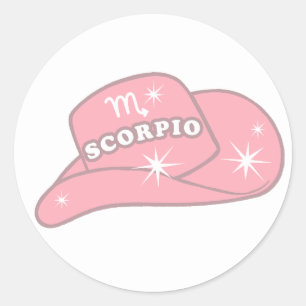 Modern Scorpio Zodiac Pink Cowgirl Hut Runder Aufkleber