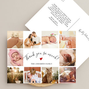 Modern Script 10 Foto Collage New Baby Vielen Dank Postkarte