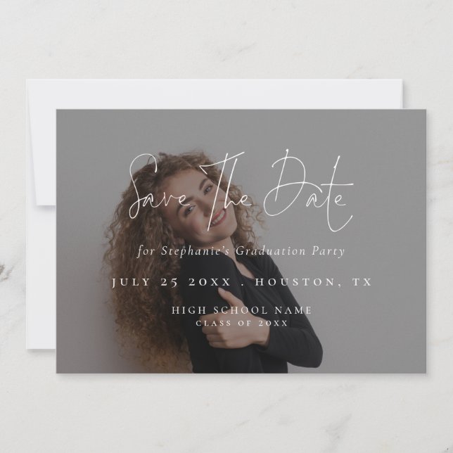 Modern Script 2025 Foto Overlay Abschluss Save The Date (Vorderseite)