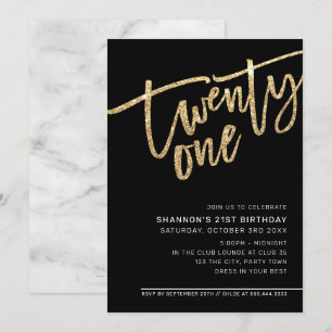 MODERN SCRIPT 21. Party Gold Glitzer schwarz Einladung