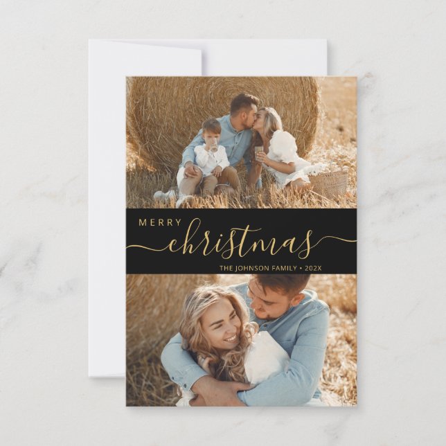 Modern Script 2 Foto Collage Weihnachtskarte Einladung (Vorderseite)