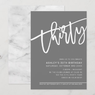 MODERN SCRIPT 30. Geburtstag Party grau-weiß Einladung