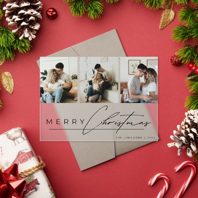 Modern Script 3 Photo Collage Merry Christmas Card Acryleinladungen (Insitu (Feiertag))