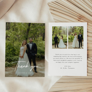 Modern Script 3-Photo Custom Wedding Dankeskarte