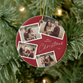 Modern Script 4 Foto Collage Rotes Weihnachtsfest Keramik Ornament