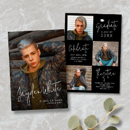 Modern Script 4 Photo Graduation Announcement Einladung