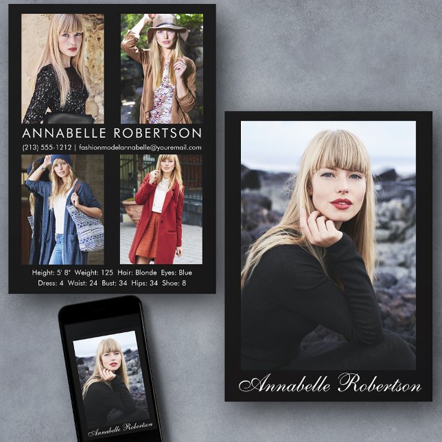 Modern Script 5 Foto Model Actor Comp Card Einladung (Customize to change background color, text size or text style. Available for prints and download.)