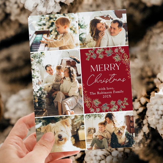 Modern Script 5 Foto Weihnachtskarte Feiertagskarte (Von Creator hochgeladen)