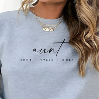Modern Script “Aunt” Children's Names, Aunt Gift Sweatshirt