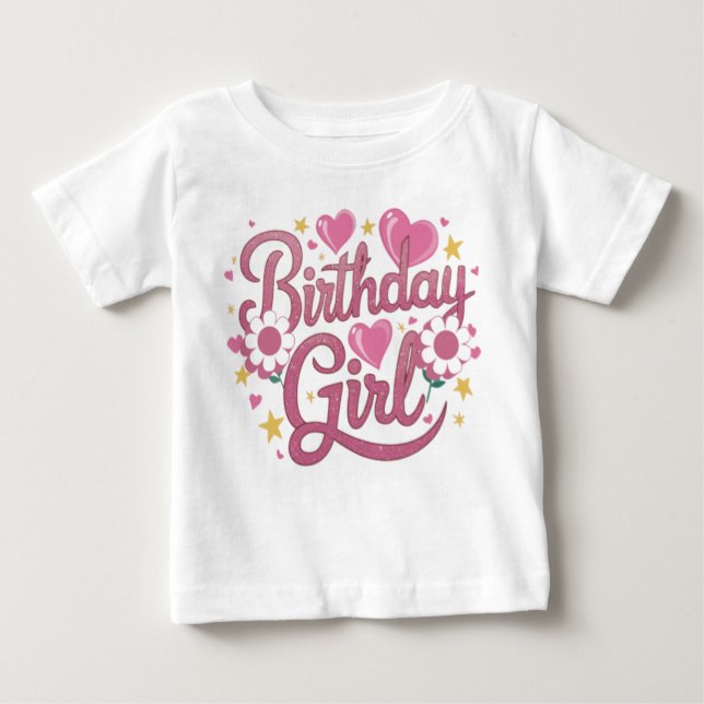 Modern Script Birthday Girl Baby Baby T-shirt (Vorderseite)