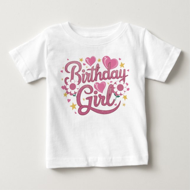 Modern Script Birthday Girl Baby T-shirt (Vorderseite)