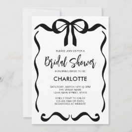Modern Script Black Ribbon Bow Brautparty Einladung