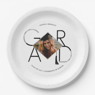 Modern Script Black Silver Tassel Grad Foto Frame Pappteller