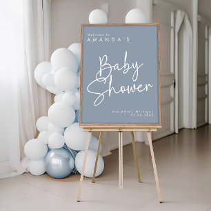 Modern Script Blue Oh Baby Simple Welcome Poster