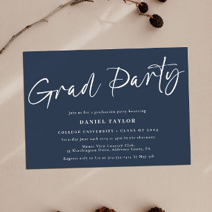 Modern Script Blue White Graduation Party Einladung