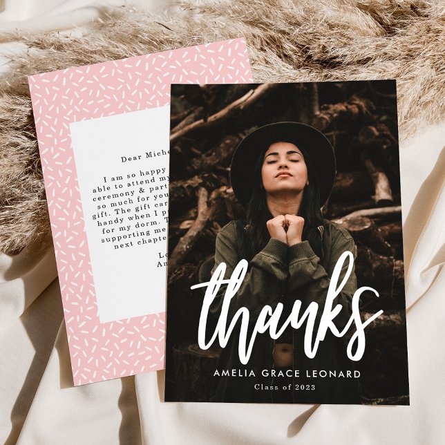 Modern Script Blush Pink Foto Abschluss Dankeskarte (Von Creator hochgeladen)