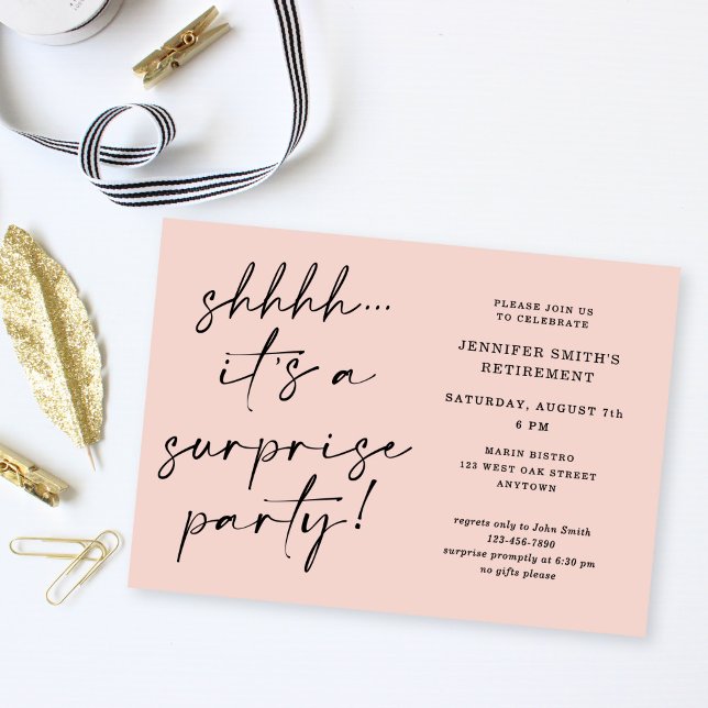 Modern Script Blush Pink Surprise Retirement Party Einladung (Von Creator hochgeladen)