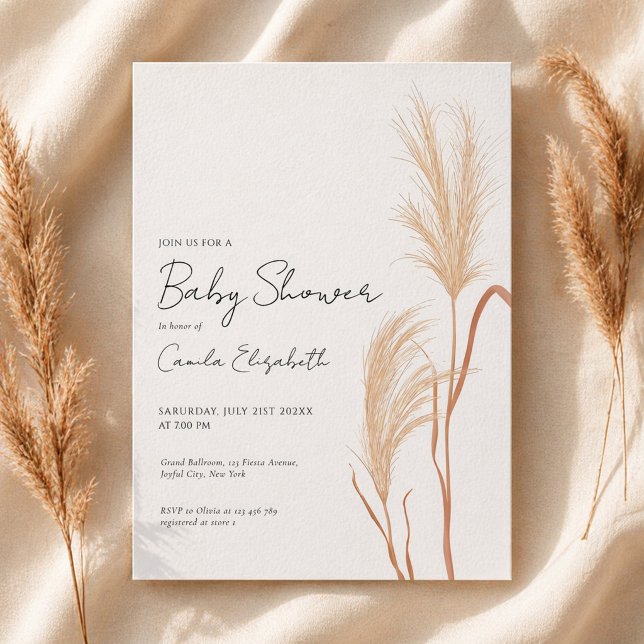 Modern Script Boho Pampas Grass Baby Shower Einladung (Von Creator hochgeladen)
