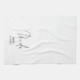 Modern Script Bridge Name Date Keepake Geschirrtuch