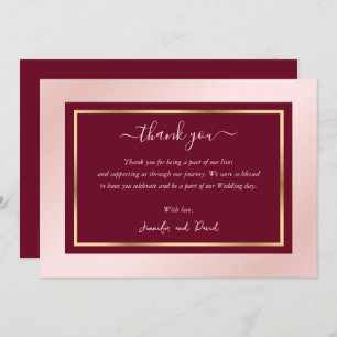 Modern Script Burgundy Blush Gold Dankeschön Karte