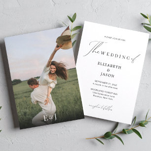 Modern Script Calligraphy Monogram Photo Wedding Einladung