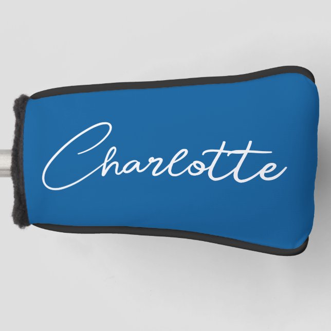 Modern Script Calligraphy Name Simple Bright Blue Golf Headcover (Vorderseite)