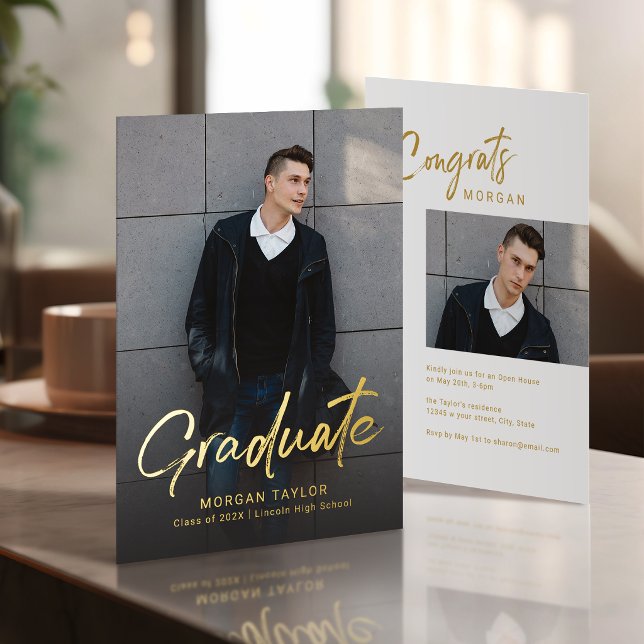 Modern Script Casual Photo Graduation  Folieneinladung (Modern Script Casual Photo Graduation Foil Invitation)