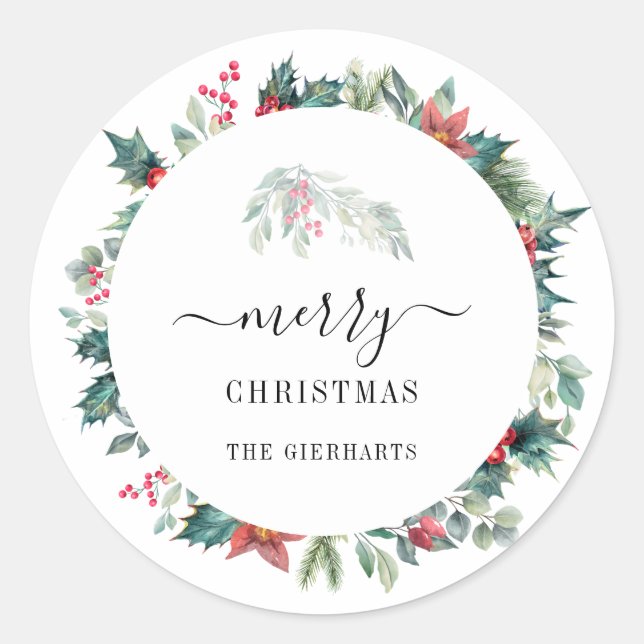 Modern Script Christmas Botanicals Mistletoe Runder Aufkleber (Vorderseite)