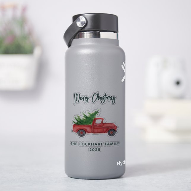 Modern Script Christmas Red Truck Holiday Aufkleber (HydroFlask)