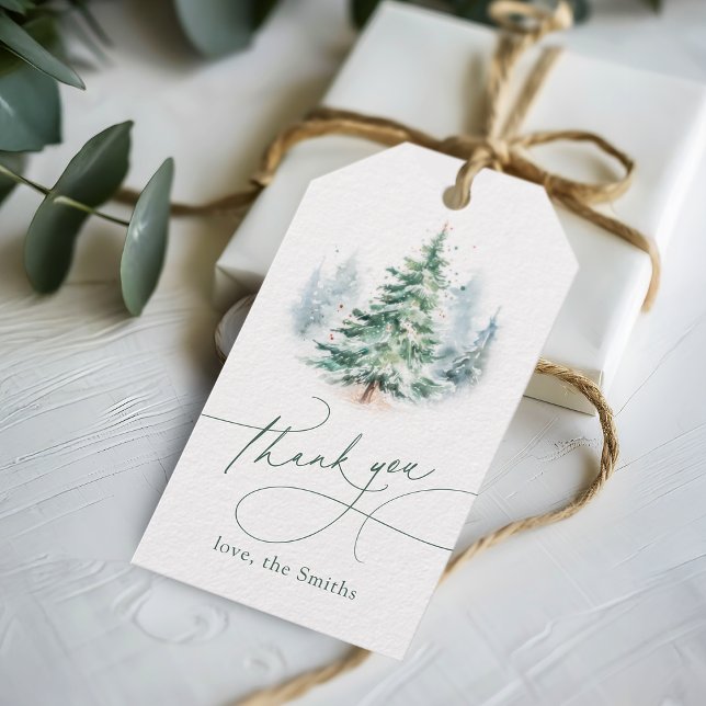 Modern Script Christmas Tree Thank You Geschenkanhänger (Modern Script Christmas Tree Thank You Gift Tags)