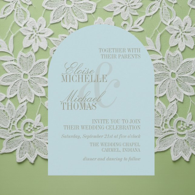 Modern Script Citrus Blue Formal Arch Wedding  Einladung (Modern Script Citrus Blue Formal Arch Wedding Invitation)