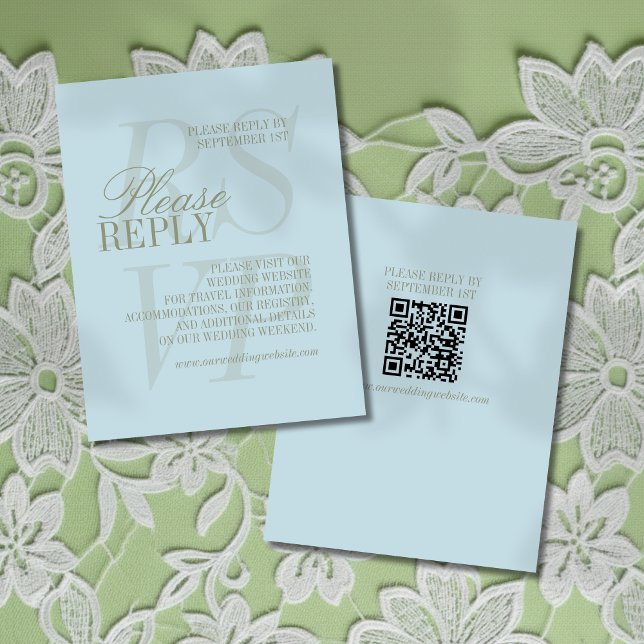 Modern Script Citrus blue QR Formal Wedding  RSVP Karte (Invite guest to give their response for your big day with this Modern Script Citrus Blue Formal RSVP)