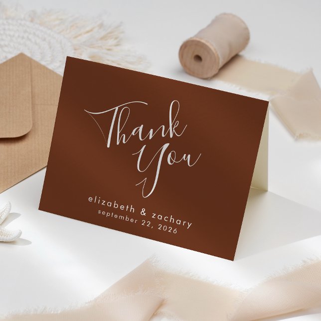 Modern Script Coffee Brown Wedding Danke Karte (Von Creator hochgeladen)