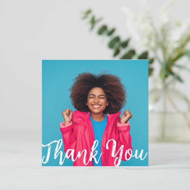 Modern Script Custom Foto Abschluss Vielen Dank Einladung (Stehend Vorderseite)