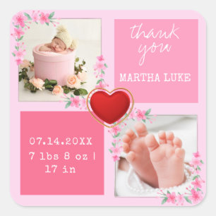 Modern Script Custom Newborn Baby Foto Vielen Dank Quadratischer Aufkleber