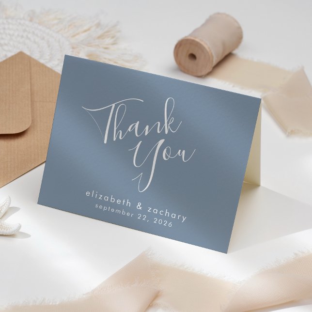 Modern Script Dusty Blue Wedding Vielen Dank Karte (Von Creator hochgeladen)