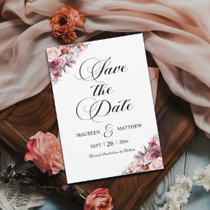 Modern Script Dusty Pink Boho Floral Save the Date