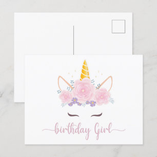 Modern Script Einhorn Geburtstagsmädchen Postkarte