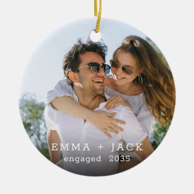 Modern Script Elegant Engagement Photo Keepsake Keramik Ornament (Vorne)