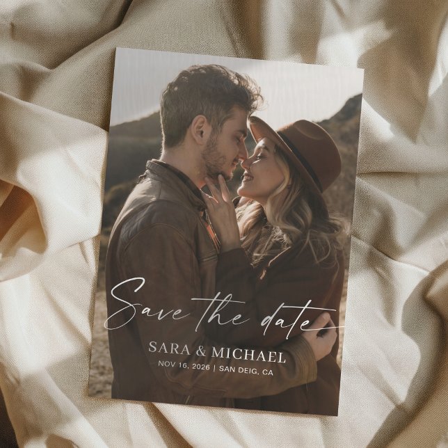 Modern Script Elegant Wedding Photo Save The Date (Von Creator hochgeladen)