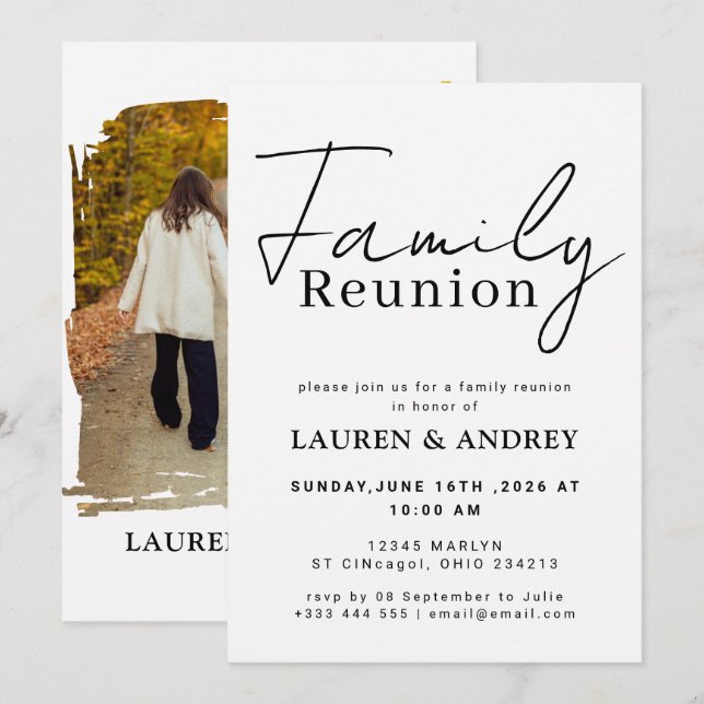 Modern Script Family Gathering Party Einladung (Vorne/Hinten)