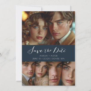 Modern Script Foto Collage Dusty Blue Save The Date