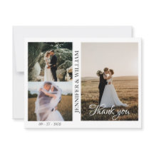 Modern Script Foto Collage Wedding Danke Karte