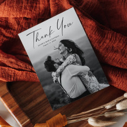 Modern Script Foto Wedding Thank You Card Einladung