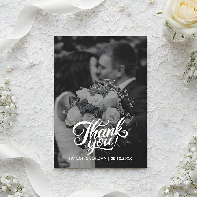 Modern Script Full Photo Wedding Custom Thank You  Dankeskarte (Von Creator hochgeladen)