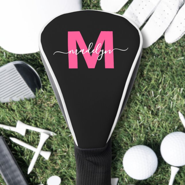 Modern Script Girl Pink Monogram Name Golf Headcover (Modern Script Girly Pink Monogram Name Golf Head Cover)