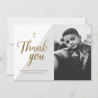 Modern Script Gold Cross Gray Boy First Communatio