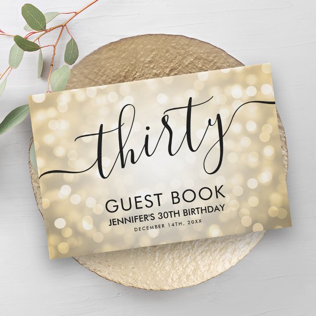 Modern Script Gold Glitzer Lights 30. Geburtstag Gästebuch (Modern Script Gold Glitter Lights 30th Birthday Guest Book)